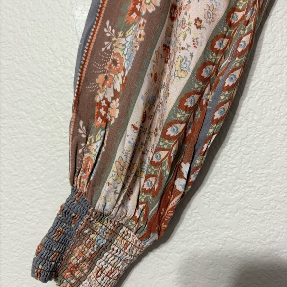 Faherty Floral Boho Prairie Midi Dress. Long Sleeve, Smocked Waist, Shoulder. - Picture 3 of 16